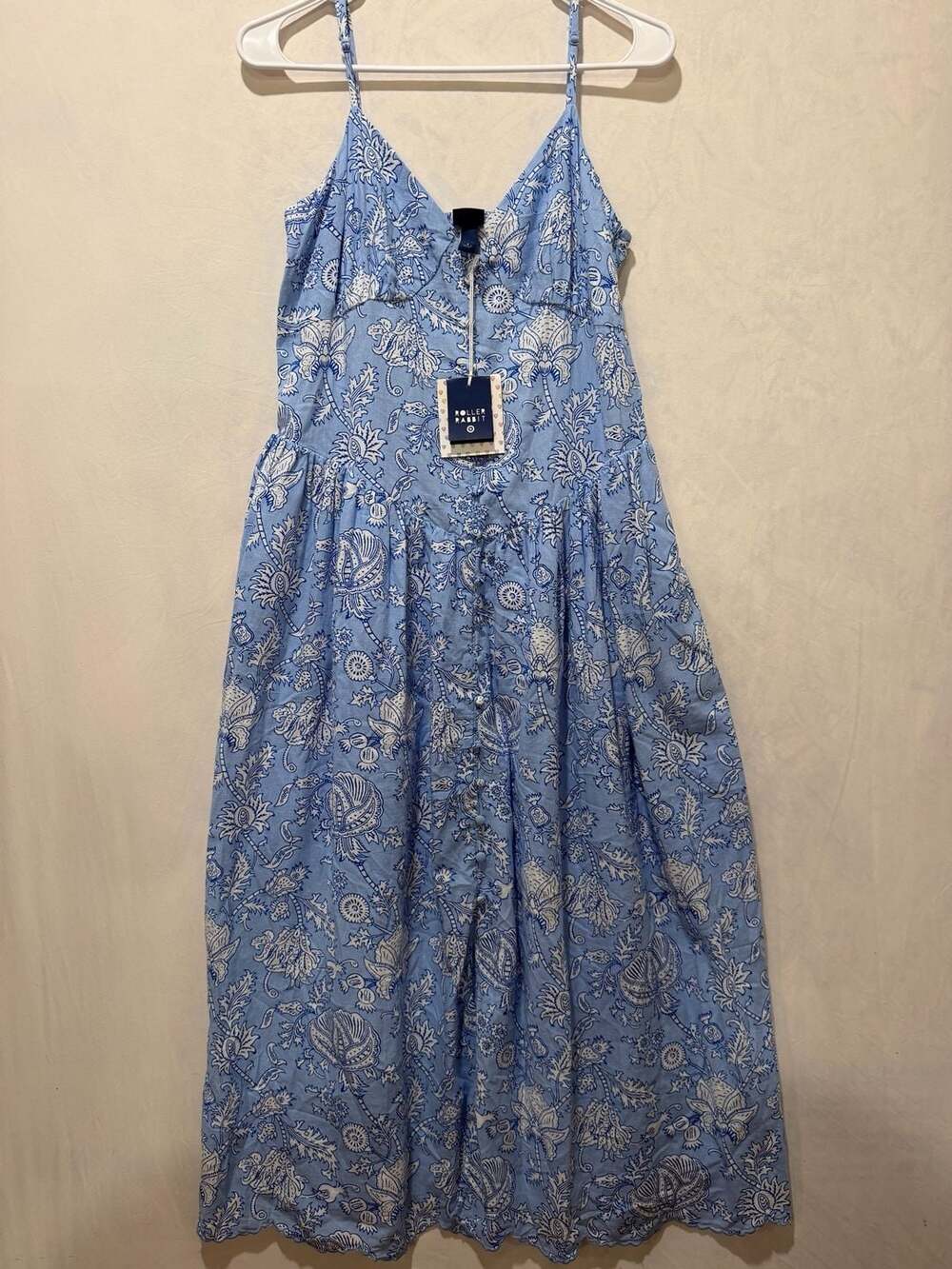 Roller Rabbit for Target Blue White Floral Print Midi Dress Size S